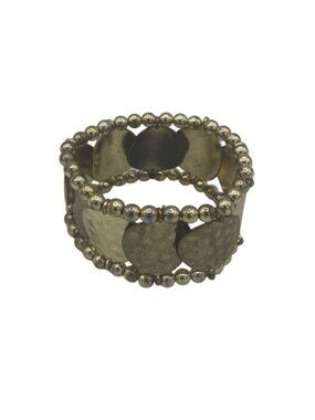 Hammered Gold-Tone Coin Stretch Bracelet Beaded Design